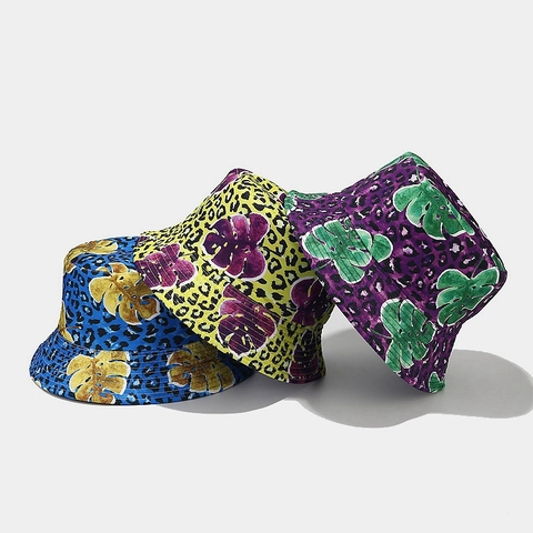 Cappello Alla Pescatora Reversibile Stampa Leopardata E Foglie Tropicali Da Donna Poliestere Cotone Ripiegabile Protezione Solare