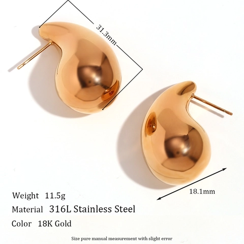Pendientes de Gota de Agua de Acero Inoxidable Vintage Francés Chapados en Oro 18K Pendientes de Botón Huecos Strass Perla Artificial