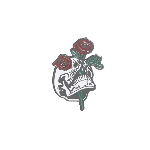 Spilla in Smalto con Teschio Gotico e Rosa Rossa in Lega di Metallo Gioielli Floreali per Halloween Regalo Decorativo per Uomo e Donna