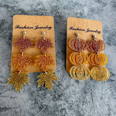 Herbst Ahornblatt Kürbis Ohrhänger Verlauf Glitzer Acryl Kupfer Ohrstecker Erntedank Halloween Schmuck