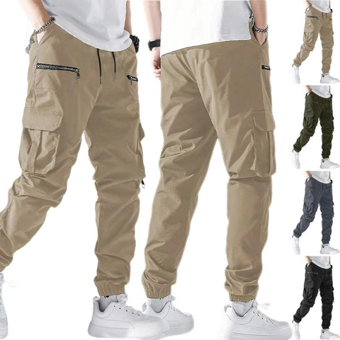 Pantaloni Cargo Jogger Da Uomo Tasche Multiple Leggero Vita Elastica Coulisse Outdoor Casual Tinta Unita