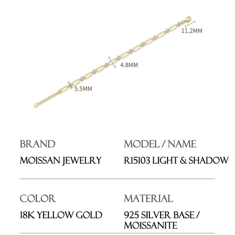 Collar De Moissanita De Plata De Ley 925 Chapado En Oro Cadena De Eslabones De Clip Piedra Clara Redonda Joyería