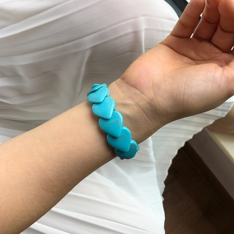 Türkis Perlenarmband Herzform Elastischer Armreif Vintage Böhmischer Ethno Schmuck Für Frauen