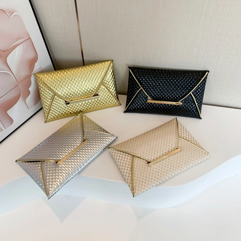 Pochette Enveloppe En Cuir PU Texturé Métallique Pour Femmes Soirée Mariage Dîner Sac À Main Mode Avec Serrure En Métal