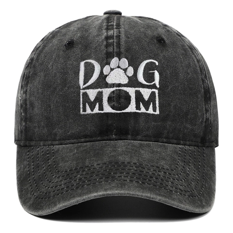 Washed Cotton Baseball Cap Embroidered Dog Mom Distressed Vintage Style Sun Protection Adjustable Hat For Women