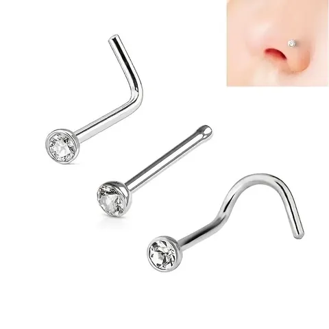 G23 Titanium Alloy Nose Studs With 5A Cubic Zirconia L-Shape Screw Straight Bone Piercing Jewelry For Men And Women