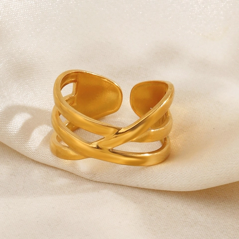 Anillo Línea Multicapa Cruzada Minimalista Acero Inoxidable Ajustable Joyería Moda Geométrica Para Mujeres Oro Plata