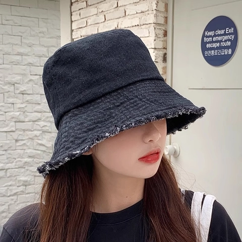 Cappello da Pescatore in Denim da Donna in Cotone Protezione Solare Bordo Sfilacciato Moda Estiva Streetwear Cappello per Esterno