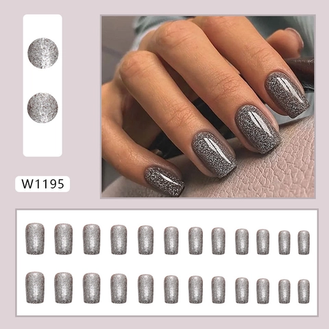 Press On Nails Schwarz Glitzer Schimmer Europäischer Quadratischer Stil Künstliche Falsche Fingernägel Mode Für Frauen