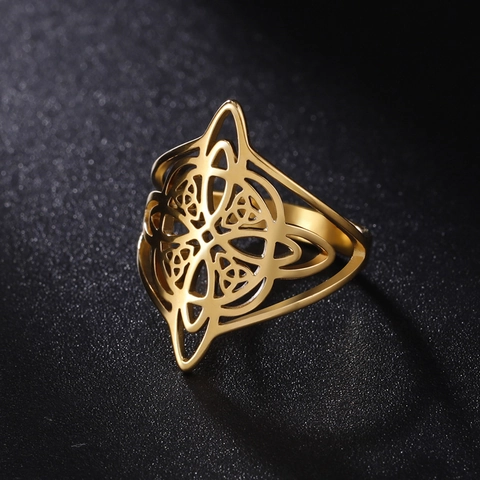 Hexenknoten Ring Edelstahl Keltischer Knoten Hohl Geometrisch Vintage Band Ring Für Damen Herren Schmuck Geschenk Zubehör