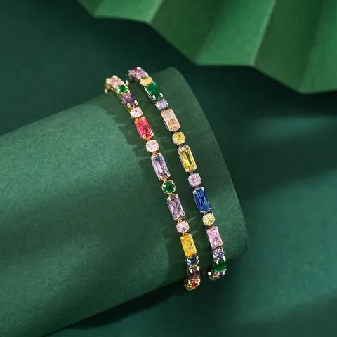 Fashion Multicolor Rhinestone Tennis Bracelet For Women Electroplated Copper Geometric Chain Elegant Party Jewelry Hand Accessory