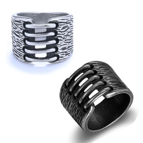 Anello In Acciaio Inossidabile Vintage Da Uomo Stile Punk Industriale Texture A Costine Fascia Larga Gioielli Gotici