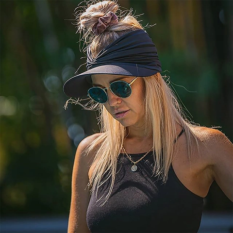 Damen Sonnenblende Hut Gerafft Elastisch Polyester UV-Schutz Leere Krone Sommer Strand Outdoor Mode Accessoire