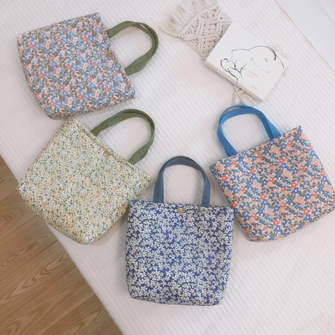 Blumen Baumwolle Lunchtasche Isolierte Handtasche Damen Picknick Frühstück Tragbare Oxford Tuch Aluminiumfolie Futter