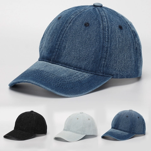 Vintage Baseball Cap Washed Denim Cotton Solid Color Sun Protection Adjustable For Men Women