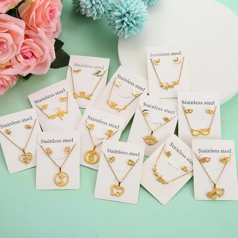 Collana E Orecchini In Acciaio Inossidabile Placcato Oro Pendente Cuore Stella Farfalla Gioielli Moda Donna