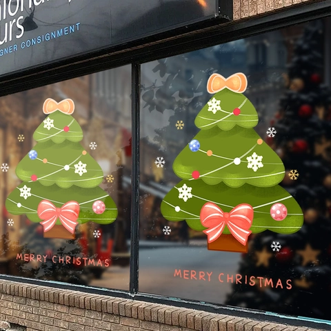 Pegatina Ventana Árbol De Navidad Estática PVC Doble Cara Color Decoración Cristal Puerta Merry Christmas