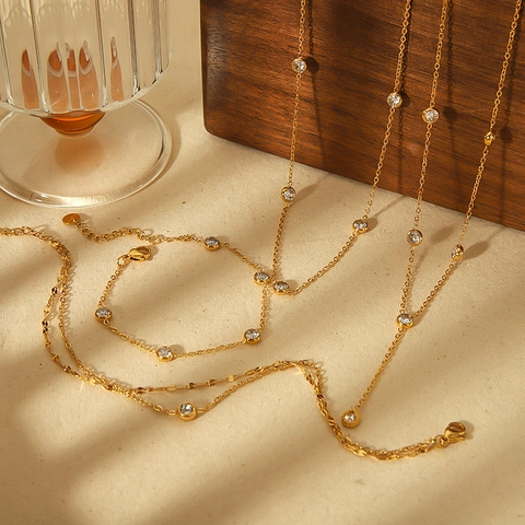 Collana E Bracciale In Acciaio Inossidabile Placcato Oro 18K Gioielli Con Zirconi Intarsiati Minimalisti Eleganti