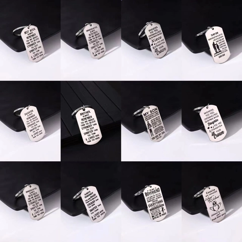 Engraved Stainless Steel Dog Tag Keychain Inspirational Quotes Family Friendship Love Gift Accessory For Men Women
