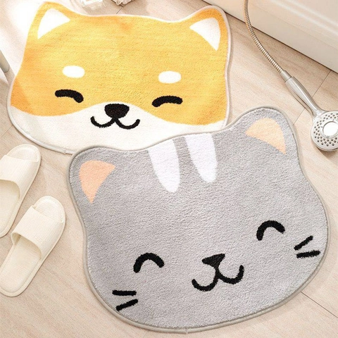 Süße Cartoon Shiba Inu Katze Bodenmatte Polyester Imitation Kaschmir Rutschfest Saugfähig Badematte Türteppich