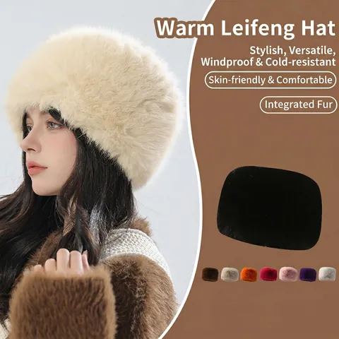 Winter Faux Fur Plush Hat Thickened Warm Ear Protection Chic Solid Color Windproof Earmuff Cap For Women