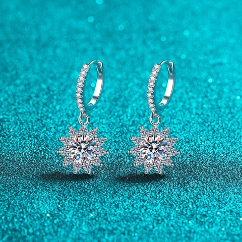 Orecchini a Bottone in Argento Sterling S925 Con Moissanite Zirconia Girasole per Donna Orecchini a Cerchio Design Fiocco di Neve