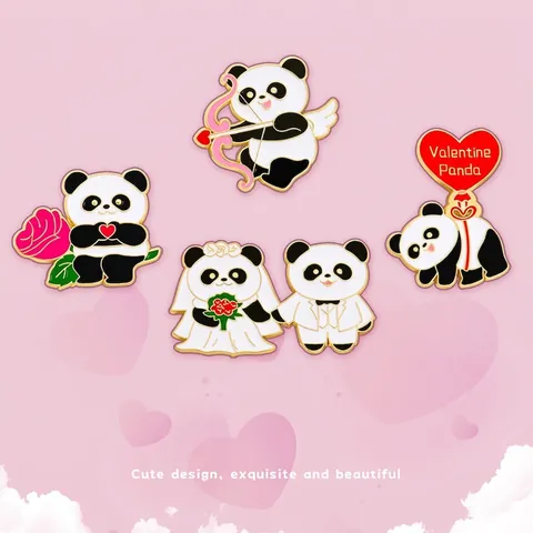 Set di Spille in Smalto a Forma di Panda Cartone Animato per Matrimonio San Valentino Simpatico Distintivo Animale in Lega Gioielli Romantici