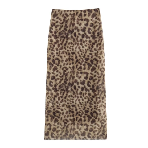 Vrouwen Luipaardprint Mesh Halter Ruched Tube Top En Midi Rok Streetwear Slim Fit