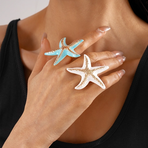 Seestern Ring Emaille Legierung Strandurlaub Stil Statement Fingerschmuck Damen Sommer Accessoire
