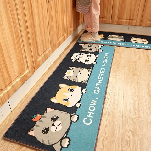 Kitchen Floor Mat Runner Crystal Velvet Non Slip Absorbent Oil Resistant Nordic Cute Cartoon Animal Design Decor