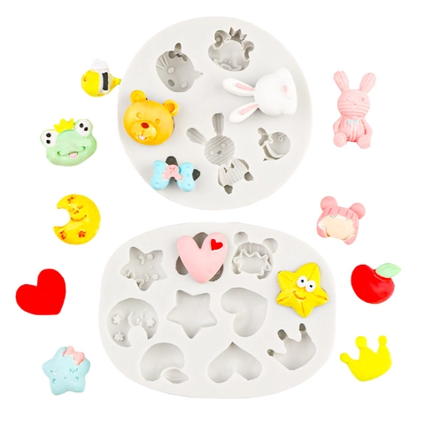Cartoon Animal Silicone Mold Cute Bear Frog Rabbit Star Heart Shape For DIY Resin Craft And Cake Chocolate Decoration