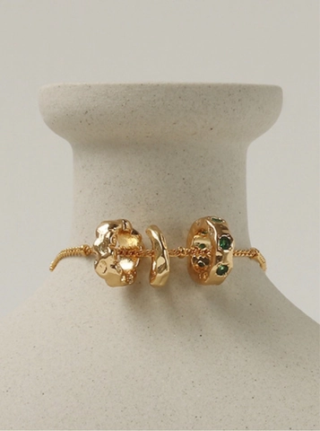 Retro Edelstahl Smaragdgrün Strass Anhänger Halskette Für Damen 18K Vergoldet Geometrische Ineinandergreifende Ring Kette