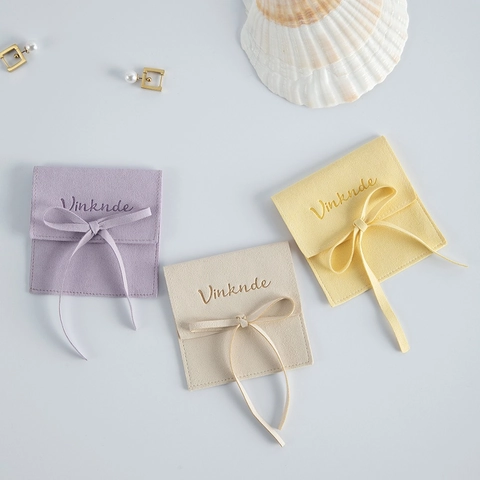 Jewelry Packaging Bag Microfiber Suede Velvet Pouch Ribbon Bow Envelope Storage For Necklace Ring Earring