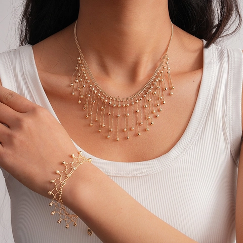 Collana E Bracciale In Rame Con Frange Maglia Perline Catena Per Clavicola Gioielli Da Donna Moda Tendenza Design Di Nicchia