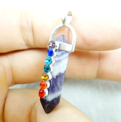 Natuurlijke Kristallen Steen Zeshoekige Pilaar Hanger Zeven Chakra Healing Legering Strass Punt Kogelvorm Sieraden Accessoire