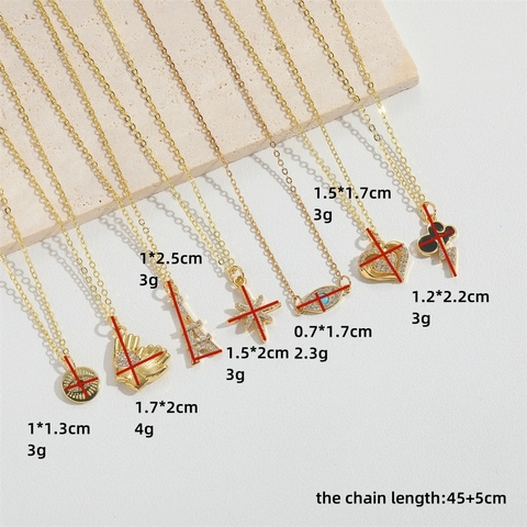 Exquisite Copper Zirconia Pendant Necklace For Women Gold Plated Heart Evil Eye Eiffel Tower Lightning Clavicle Chain Jewelry
