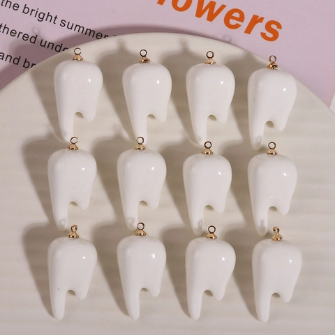 Creative Realistic 3D Tooth Shaped Resin Charms Pendants With Gold Metal Ring For DIY Earrings Jewelry Making Material