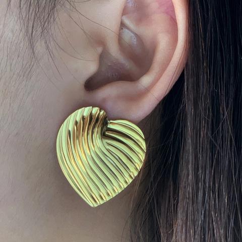 Pendientes de Botón de Corazón de Acero Inoxidable Vintage para Mujer Textura Martillada Oro Plata Chapado Joyería de Moda