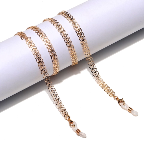 Glasses Chain Metal Gold Leaf Shaped Anti Slip Silicone Loops Eyewear Holder Fashion Strap Accessory For Women