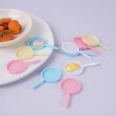 Miniature Frying Pan Model Plastic Tiny Simulation Dollhouse Kitchen Accessories Pretend Play Macaron Colors Cute Realistic