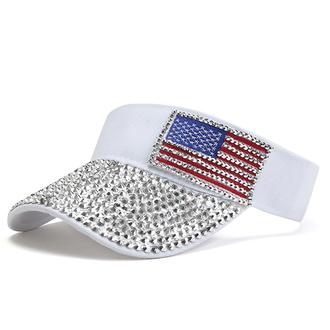 Visera De Sol Con Pedrería Diseño De Bandera De EE UU Brillante Ajustable Transpirable Gorra Deportiva Para Mujeres Hombres