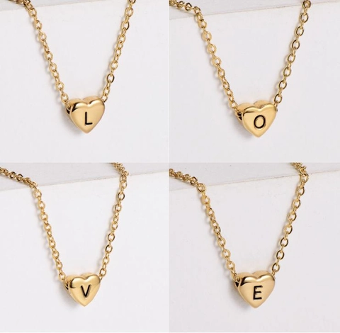 Herz Initialen Halskette 304 Edelstahl 18K Vergoldet Minimalistische Buchstabe Herz Anhänger Schmuck Für Damen