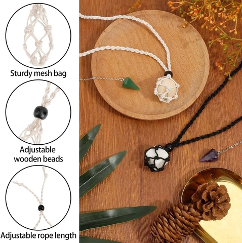 Handmade Woven Stone Holder Necklace Cord Adjustable Net Pocket Pendant Rope Retro Braided Jewelry For Crystal Raw Stones