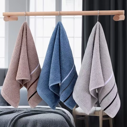 Toallas De Cara Absorbentes Espesadas Mezcla Poliéster Algodón Suave Rayado Para Baño Hogar