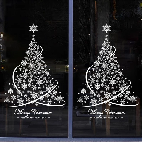 Vetrofanie Natalizie Adesivi Statici PVC Fiocco Neve Albero Natale Decorazione Festiva Doppia Faccia Per Porte In Vetro