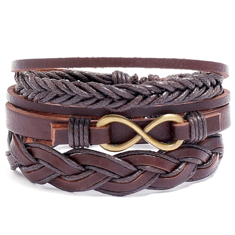 Vintage Gevlochten PU Leren Armband Multi Layer Oneindigheidssymbool Retro Unisex Waskoord Legering Sieraden Accessoire Verstelbaar