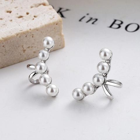 Σκουλαρίκι Ear Cuff Από Ασήμι 925 Με Διαβαθμισμένα Τεχνητά Μαργαριτάρια Χωρίς Τρύπα Καμπυλωτό Κλιπ Αυτιού Κομψό Γαλλικό Στυλ