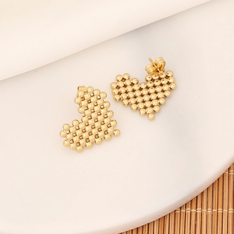 Geometric Stud Earrings Stainless Steel Beaded Mosaic Heart Triangle Square Gold Plated Personalized Jewelry For Women