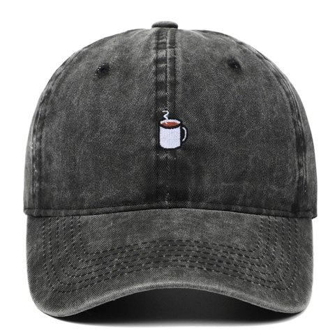Casquette De Baseball En Coton Lavé Broderie Tasse De Café Vintage Ajustable Chapeau Soleil Hommes Femmes