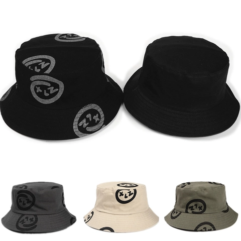 Cappello Bucket Reversibile Cotone Stampa Graffiti Doppia Faccia Cappello Sole Streetwear Unisex
